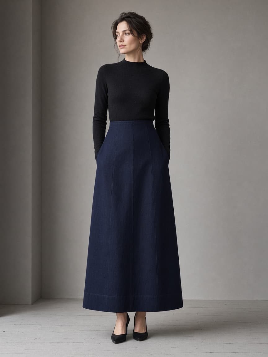 Rivne Denim Column Skirt